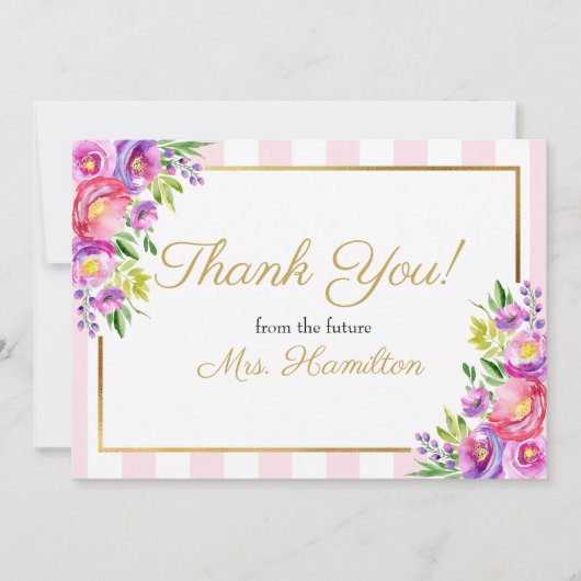 Vrijgezellenfeest Dank u Roze en Gouden Bloemen Bedankkaart (Voorkant)