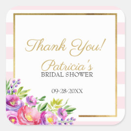 Vrijgezellenfeest Dank u Roze & Gouden Bloemen Vierkante Sticker