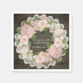 Vrijgezellenfeest Dark Wood Lace Hydrangea Roos Kr Servetten (Voorkant)