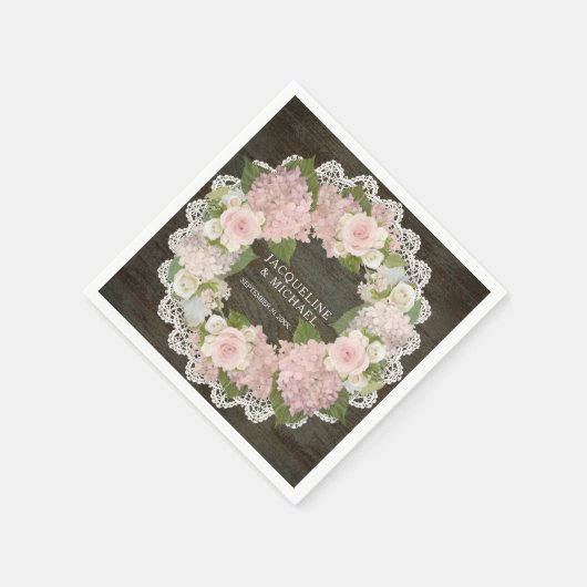 Vrijgezellenfeest Dark Wood Lace Hydrangea Roos Kr Servetten (Hoek)