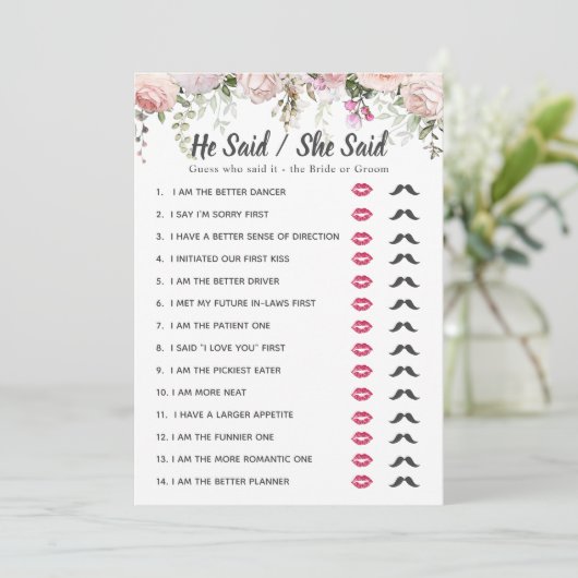 Vrijgezellenfeest dat hij zei - ze zei spel kaart (Staand voorkant)