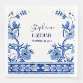 Vrijgezellenfeest Decor Indigo Blauw Chinees Bloem Servet (Voorkant)