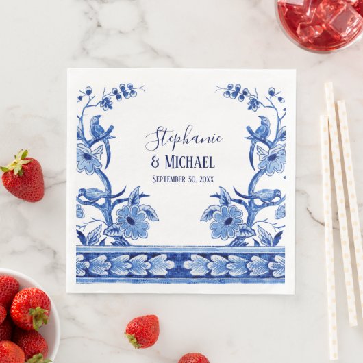 Vrijgezellenfeest Decor Indigo Blauw Chinees Bloem Servet (Insitu)