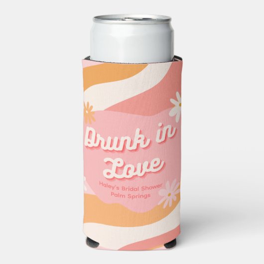 Vrijgezellenfeest Drink in Love Retro Roze Koelbox Seltzer Blikjeskoeler (Seltzer Voorkant)