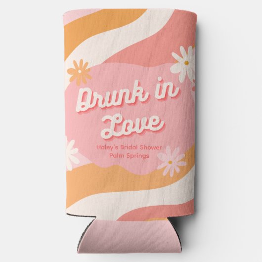 Vrijgezellenfeest Drink in Love Retro Roze Koelbox Seltzer Blikjeskoeler (Achterkant)