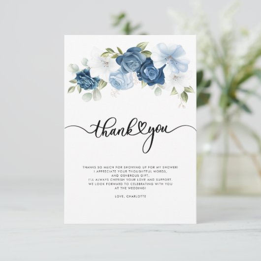 Vrijgezellenfeest Dusty Blue Floral Bedankkaart (Staand voorkant)