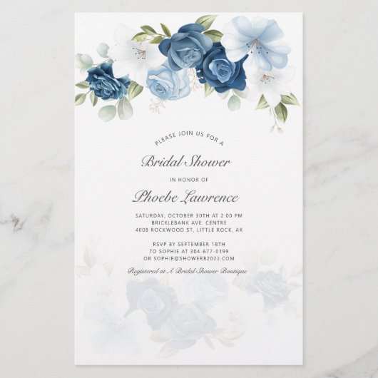Vrijgezellenfeest Dusty Blue Floral Invitation Briefpapier (Voorkant)