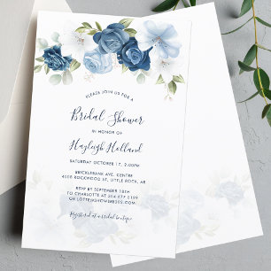 Vrijgezellenfeest Dusty Blue Floral Script Invitat