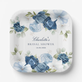 Vrijgezellenfeest Dusty Blue Floral Waterverf Papieren Bordje