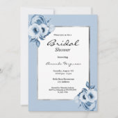 Vrijgezellenfeest dusty blue florals Silver Kaart (Voorkant)