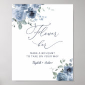 Vrijgezellenfeest Dusty Blue Flower Bar-teken Poster (Voorkant)