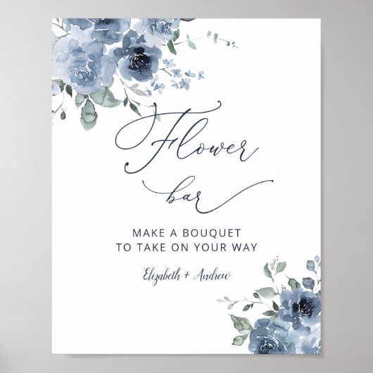Vrijgezellenfeest Dusty Blue Flower Bar-teken Poster (Voorkant)