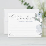 Vrijgezellenfeest Dusty Blue Grey Waterverf Advieskaart<br><div class="desc">Dusty Blue en Grey Waterverf Bouquet Vrijgezellenfeest of Wedding Advice Cards: Dit ontwerp is voorzien van zachte, stoffige blauw/blauw-grijze bloemen met casual, slopende letters. De achterkant heeft een poot met de initialen van het stel en de trouwdatum. Wanneer je gasten hun advies schrijven en het stel willen uitkiezen, kunnen ze...</div>