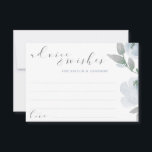 Vrijgezellenfeest Dusty Blue Grey Waterverf Advieskaart<br><div class="desc">Dusty Blue en Grey Waterverf Bouquet Vrijgezellenfeest of Wedding Advice Cards: Dit ontwerp is voorzien van zachte, stoffige blauw/blauw-grijze bloemen met casual, slopende letters. De achterkant heeft een poot met de initialen van het stel en de trouwdatum. Wanneer je gasten hun advies schrijven en het stel willen uitkiezen, kunnen ze...</div>