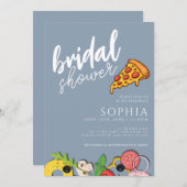 Vrijgezellenfeest Dusty Blue PIZZA Modern Chic Kaart (Voorkant / Achterkant)