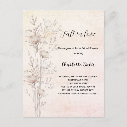 Vrijgezellenfeest Dusty Cream Wildflower herfst in Uitnodiging Briefkaart (Voorkant)