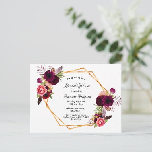 Vrijgezellenfeest dusty roos white burgundy-uitnod briefkaart (Staand voorkant)