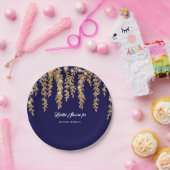 Vrijgezellenfeest Eenvoudige Navy Gold Willow Leaf Papieren Bordje (Feest)