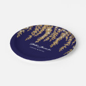 Vrijgezellenfeest Eenvoudige Navy Gold Willow Leaf Papieren Bordje (Gekanteld)