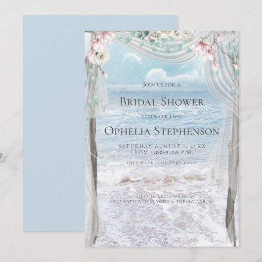 VRIJGEZELLENFEEST | Elegant Beach Floral Arbor Kaart (Voorkant / Achterkant)