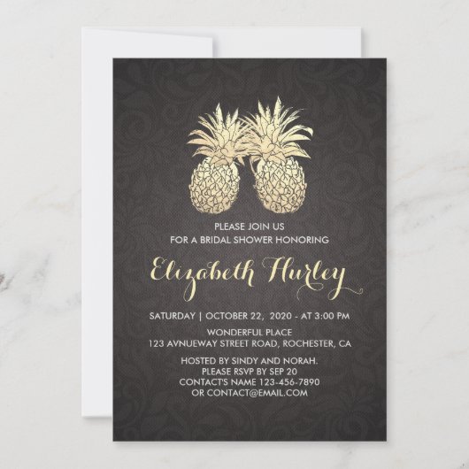 Vrijgezellenfeest Elegant Black Gold Pineapple Cou Kaart (Voorkant)