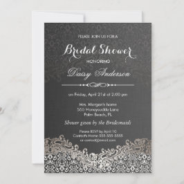 Vrijgezellenfeest - Elegant Black Silver Damask Kaart