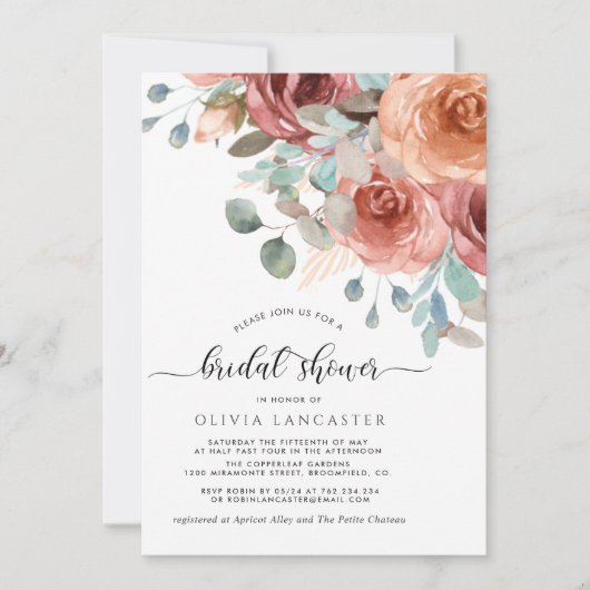 Vrijgezellenfeest, Elegant Dusty Blue en Blush Flo Kaart (Voorkant)