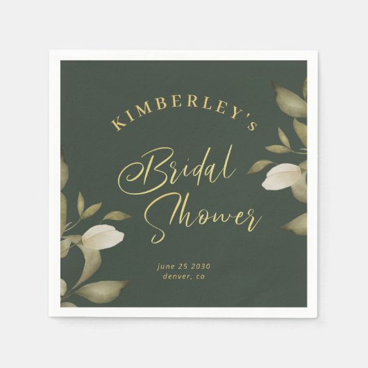 Vrijgezellenfeest Elegant Goud Donkergroen Bloemen Servet (Voorkant)