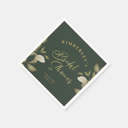 Vrijgezellenfeest Elegant Goud Donkergroen Bloemen Servet (Hoek)