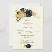 vrijgezellenfeest elegant goud en zwarte bloemen kaart (Voorkant)