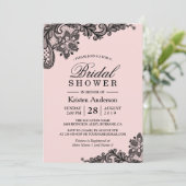 Vrijgezellenfeest | Elegant roze zwarte kant Kaart (Staand voorkant)