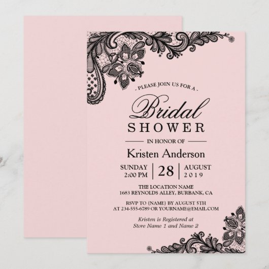 Vrijgezellenfeest | Elegant roze zwarte kant Kaart (Voorkant / Achterkant)