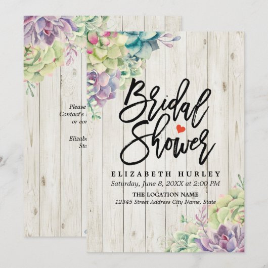 Vrijgezellenfeest Elegant Succulent Planten Rustis Kaart (Voorkant / Achterkant)