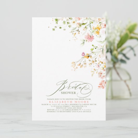 Vrijgezellenfeest Elegant Summer Meadow Wildflower Kaart (Staand voorkant)