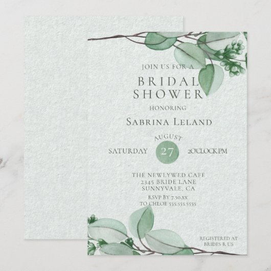 Vrijgezellenfeest | Elegant Waterverf Eucalyptus Kaart (Voorkant / Achterkant)