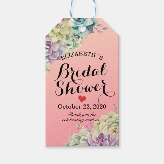 Vrijgezellenfeest Elegant Waterverf Succulente Pla Cadeaulabel (Voorkant)