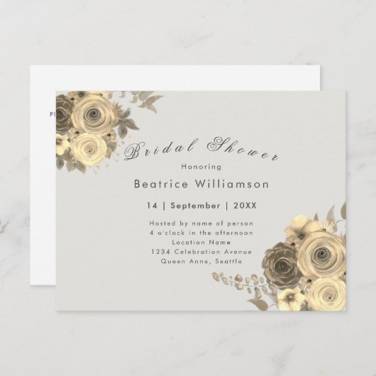 Vrijgezellenfeest Elegant Yellow Rose Grey Uitnodi Briefkaart (Voorkant / Achterkant)