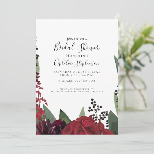 Vrijgezellenfeest | Elegante Bourgogne Marsala Flo Aankondiging (Staand voorkant)