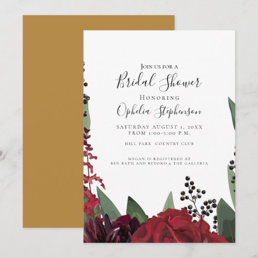 Vrijgezellenfeest | Elegante Bourgogne Marsala Flo Aankondiging (Voorkant / Achterkant)