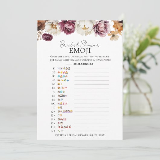 Vrijgezellenfeest-emoji | Herfst Floral Pictionary Kaart (Staand voorkant)