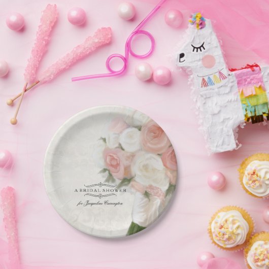 Vrijgezellenfeest  Engels Rose Bouquet Damask Papieren Bordje (Feest)