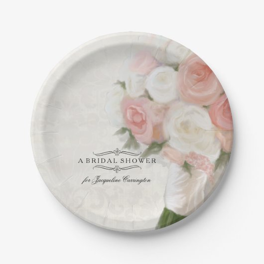 Vrijgezellenfeest  Engels Rose Bouquet Damask Papieren Bordje (Voorkant)