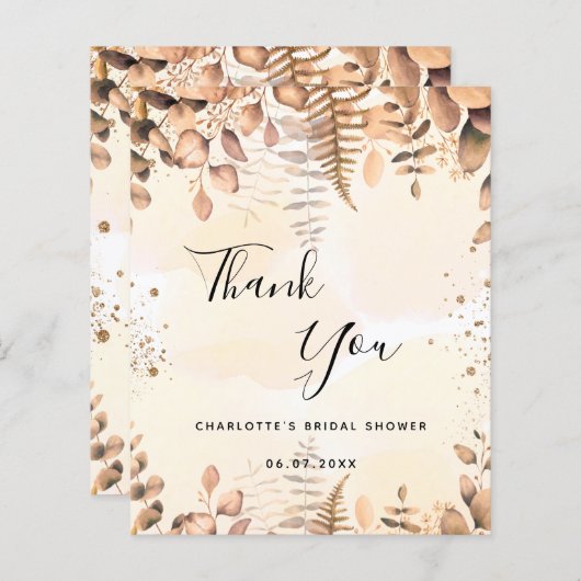 Vrijgezellenfeest eucalyptus glitter budget bedank (Voorkant / Achterkant)