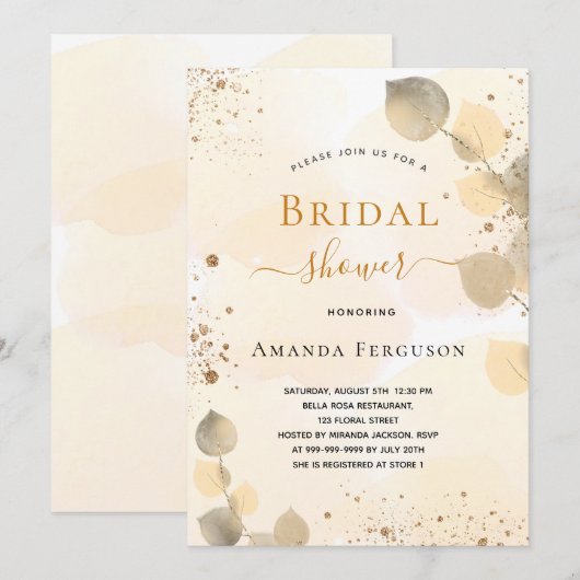 Vrijgezellenfeest eucalyptus glitter gouden herfst kaart (Voorkant / Achterkant)