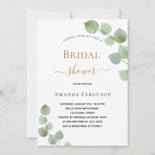 Vrijgezellenfeest eucalyptus greenery elegant kaart (Voorkant)