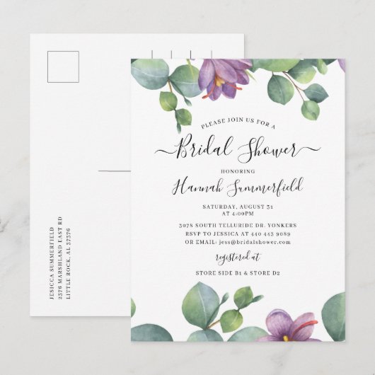 Vrijgezellenfeest Eucalyptus Greenery Floral Succu Uitnodiging Briefkaart (Voorkant / Achterkant)