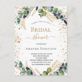 Vrijgezellenfeest eucalyptus greenery gold glitter uitnodiging briefkaart (Voorkant)