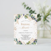 Vrijgezellenfeest eucalyptus greenery gold glitter uitnodiging briefkaart (Staand voorkant)