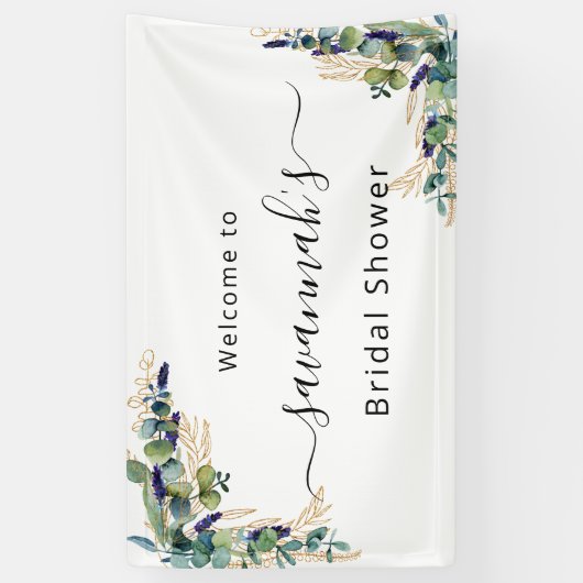 Vrijgezellenfeest eucalyptus greenery gold monogra spandoek (Verticaal)