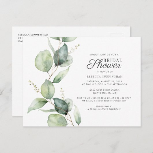 Vrijgezellenfeest Eucalyptus Greenery Script Uitnodiging Briefkaart (Voorkant / Achterkant)